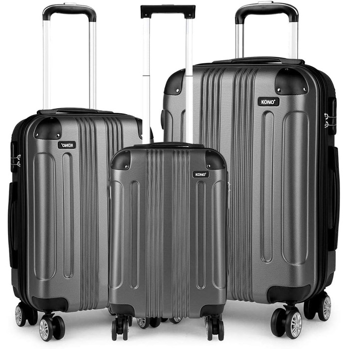 Набір валіз KONO Zwillingsrollen 3шт. (M-L-XL) з ABS-пластику сірого кольору