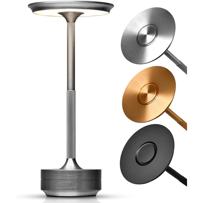 LED-лампа ELYSIA на акумуляторі: диммування, бездротове підключення, сенсорне керування, IP54, 2200-2700K, USB-C, для дому та саду, алюміній, срібло