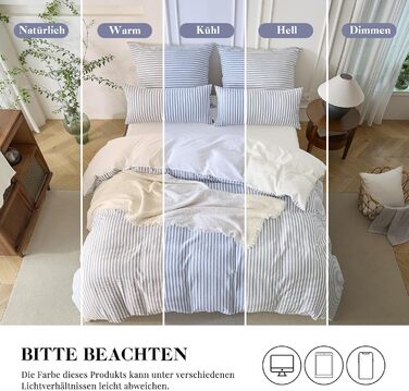 Набір постільної білизни SOULFUL 200x200, бавовна, смугастий дизайн, джинсовий колір, преміум-якість, сертифікат Öko-Tex 100, 3 шт. (200x200, 2x80x80)