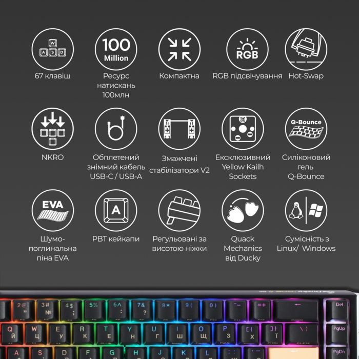 Механічна клавіатура Ducky One 3 SF Cherry MX Brown RGB Black UA