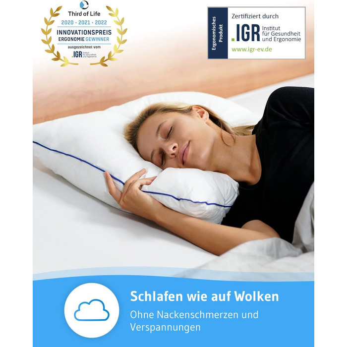 Подушка 60x60 inSPIRO від переможця премії Innovation Award Ergonomics 2022, Найкраща ергономічна подушка для сну, підходить для тих, хто спить на боці, на спині та на животі, оптимальна подушка для шийної шиї 60 x 60