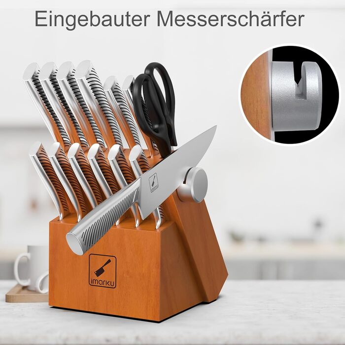 Набір кухонних ножів Imarku 14-ти частинний з бруском для заточування, японський кухонний набір преміум-якості, ідеальний подарунок