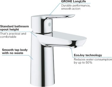 Змішувач для ванної кімнати GROHE BauEdge, водозберігаючий, хром, 15 см, з керамічним картриджем