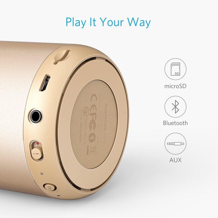 Портативна Bluetooth колонка Anker Soundcore Mini з FM радіо, 15 годин роботи та потужним басом (золота)
