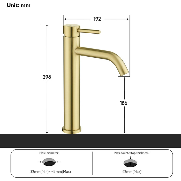 Змішувач для умивальника Decaura, хром, нержавіюча сталь, однорідний, висота виливу 250 мм, для накладних умивальників