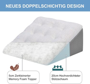 Подушка для ніг Havargo з піною з пам'яті, для підтримки ніг, знімний чохол, двошарова подушка для ніг, подушка-клинок