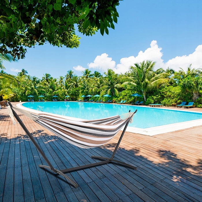 Двомісний гамак Carruzzo коричневий зі стійкою, витримує до 240 кг