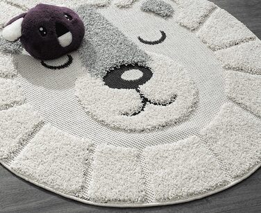 М'який затишний дитячий килим the carpet Lou, М'який затишний ворс, легкий у догляді, стійкий до фарбування, відкритий, 3D-вид, із зображенням лева, круглий 160 см (круглий 200 х 200 см, кремовий)