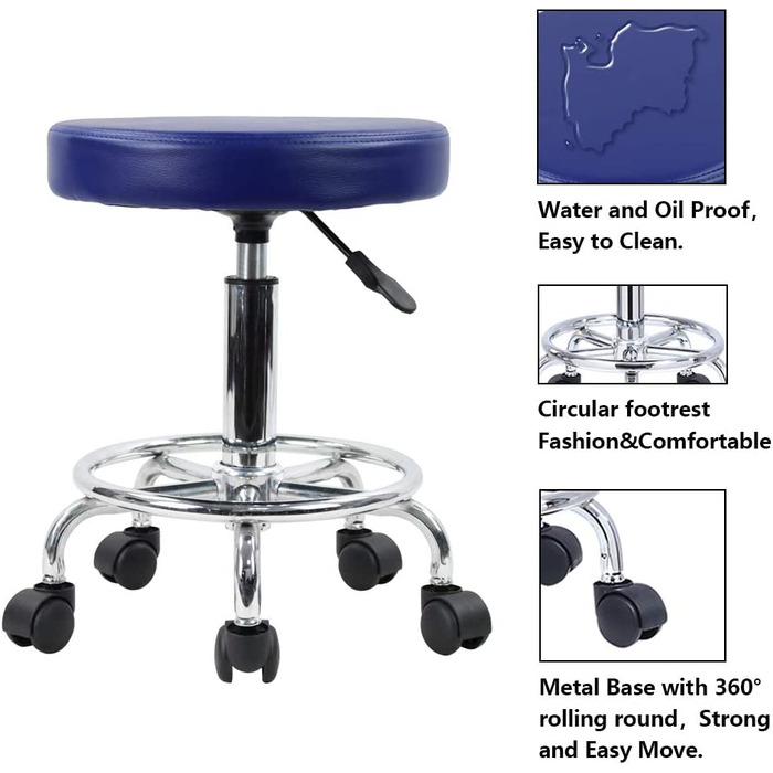 Стілець на коліщатках kkton регульований по висоті обертовий барний стілець робочий стілець зі штучної шкіри офісний стілець (синій)