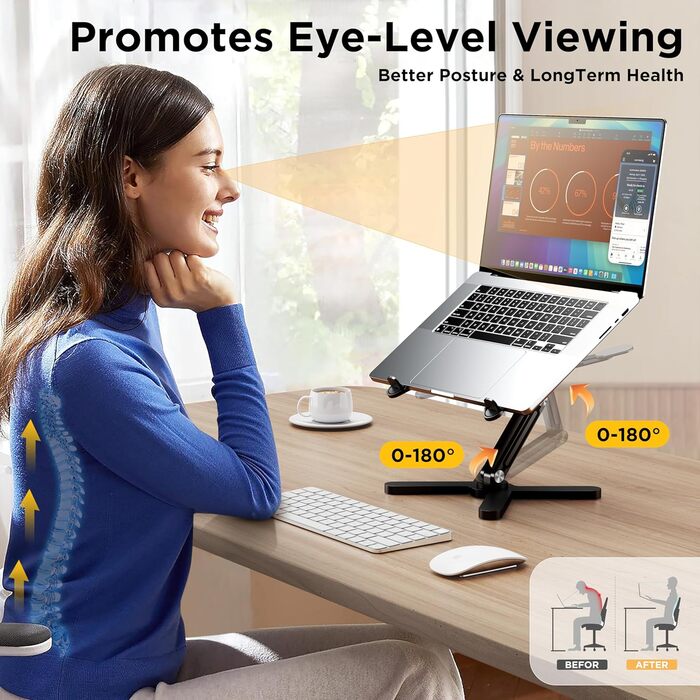 Підставка для ноутбука FoldWise X для столу – алюміній, 360° обертання, складна, регульована по висоті та куту нахилу – стабільна та портативна підставка для ноутбука, MacBook та комп'ютера, 11-18 дюймів (Чорний)