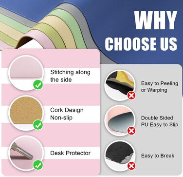Шкіряний килимок для столу BLESWIN, великий протиковзаючий підкладник під мишу та клавіатуру для ноутбука та комп'ютера, захисна підкладка для письма (Рожевий, 90x43 см)