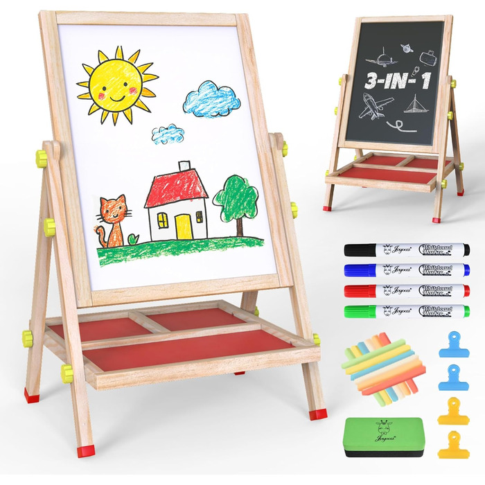 Дитячий стіл Joyooss: магнітно-крейдова дошка, регульована висота, для дітей 2-4 та 4-8 років, натуральний колір