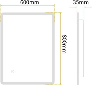 Дзеркало для ванної кімнати BD-Baode з LED-підсвічуванням 40x60 см, з 3 видами світла, сенсорне керування, прямокутне