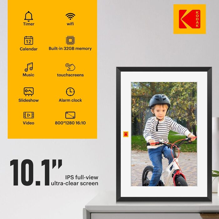 Цифровий фоторамка Kodak 10 дюймів з Wi-Fi, 32GB, IPS HD сенсорний екран, автоповорот, чорний