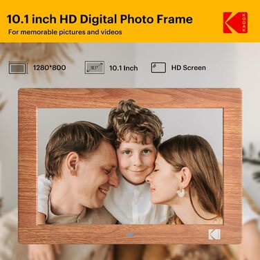 Цифровий фотоальбом KODAK 10 дюймів з пультом, без Wi-Fi, IPS-дисплей 1280x800, відтворення фото/відео/музики, USB/SD, дерев'яний корпус