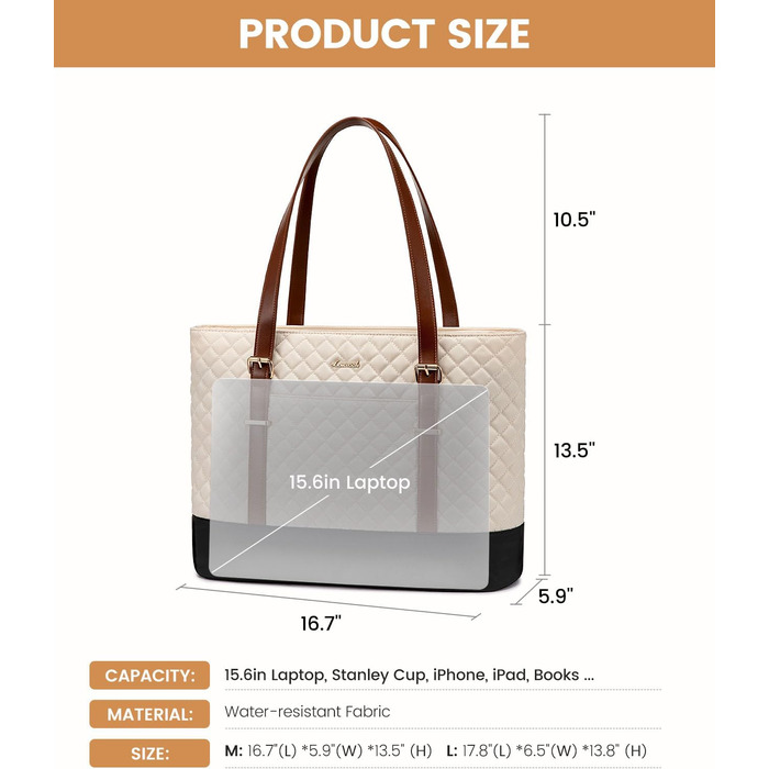 Сумка для ноутбука LOVEVOOK 15.6 дюймів для жінок з відділенням для ланчу, сумка-шоппер, ділова сумка, портфель, сумка для навчання, середнього розміру, водонепроникна, чорна