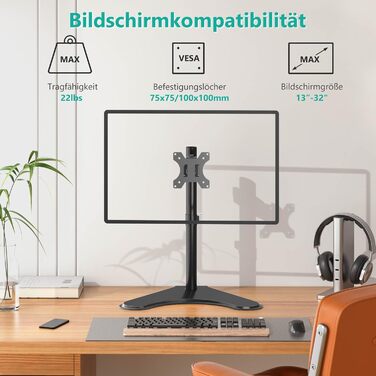 Тримач для монітора WALI, регульована висота, VESA 75/100, для моніторів до 32 дюймів (MF001), чорний
