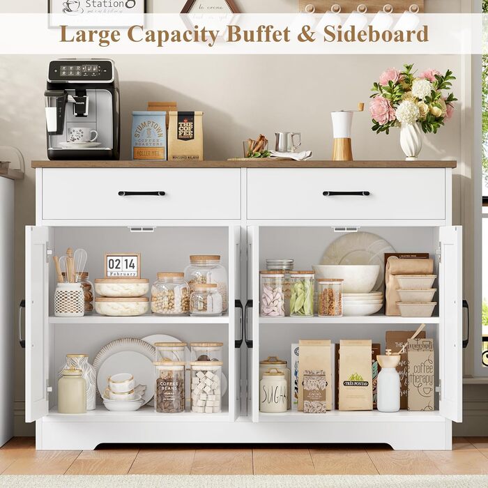 Sideboard HOCSOK 120 см: кухонний буфет з полицями, 2 шухляди, 4 дверцята, чорний та коричневий колір