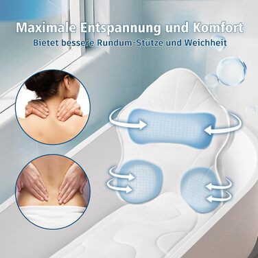 Подушка для ванни Luxus Dicke: повний корпус, підтримка голови, шиї та плечей. Комфорт, релаксація, спа-аксесуари. Ідеально для ванни (білий)