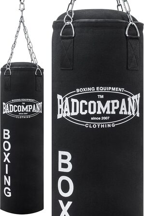 Боксерська груша Bad Company з надміцним сталевим ланцюгом I Полотняна боксерська груша, наповнена/ненаповнена I 80 x 30 см I 100 x 30 см 100 x 30 см без наповнення