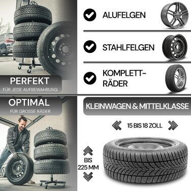 Підставка для шин Premium Felgenbaum для автошин до 150 кг - стійка для 4 шин, колісна стійка, колісна стійка для зберігання шин (чорний, 225 мм)