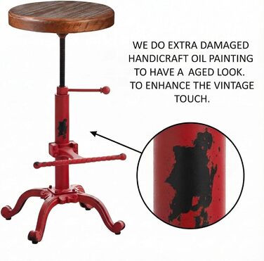 Topower Крісло-стілець у стилі ретро/вінтаж, фермерський дизайн, дерев'яний, поворотний, для кухні, регульована висота (Antique Red)