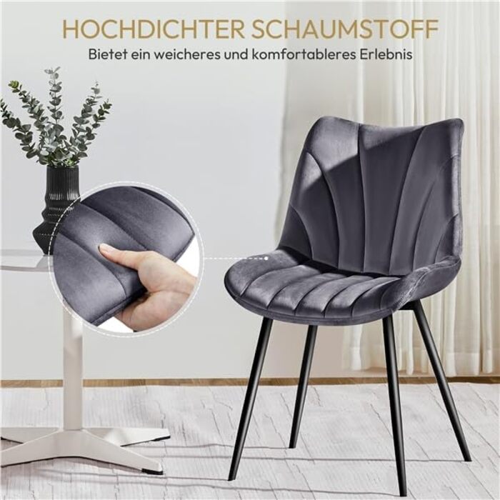 Набір обідніх стільців Yaheetech, 4 шт., з м'яким сидінням з велюру та металевими ніжками, до 150 кг, сірий