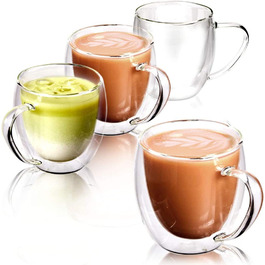 Набір кавових чашок EZOWare з подвійними стінками, термостати з прозорого скла з ізольованими ручками для гарячих або холодних напоїв