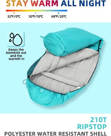 Спальний мішок Bessport - 10 - 15 4 Сезони зимовий спальний мішок з мумією водонепроникний спальний мішок для подорожей, кемпінгу, кемпінгу на відкритому повітрі або в приміщенні (0C - синьо-зелений)