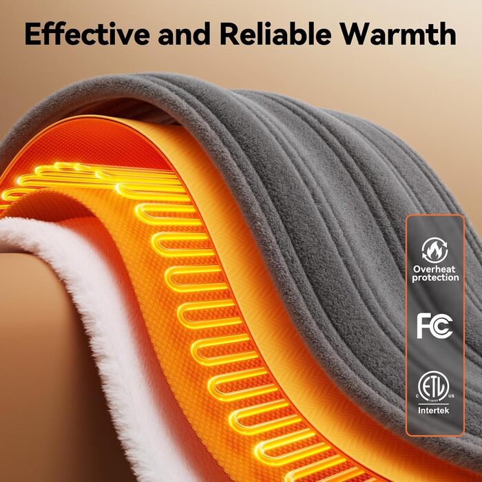 Електрична гріюча ковдра з автовимкненням, 9 зон нагріву, 200x180 см, таймер 1-9 год з функцією пам'яті, швидкий нагрів, рівномірний розподіл тепла, двостороння фланель та штучне хутро