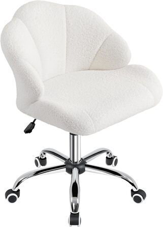 Крісло для дому та офісу Yaheetech, крісло для макіяжу, регульоване по висоті, поворотне, офісне крісло у формі мушлі, крісло з роликами, оксамитове крісло, до 136 кг, білий (сніжно-білий)