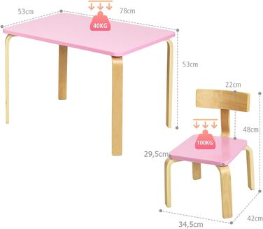 Дитячий стіл LIFEZEAL з 2 стільцями: дерев'яний комплект для дитячої кімнати (3-12 років, рожевий+натуральний)