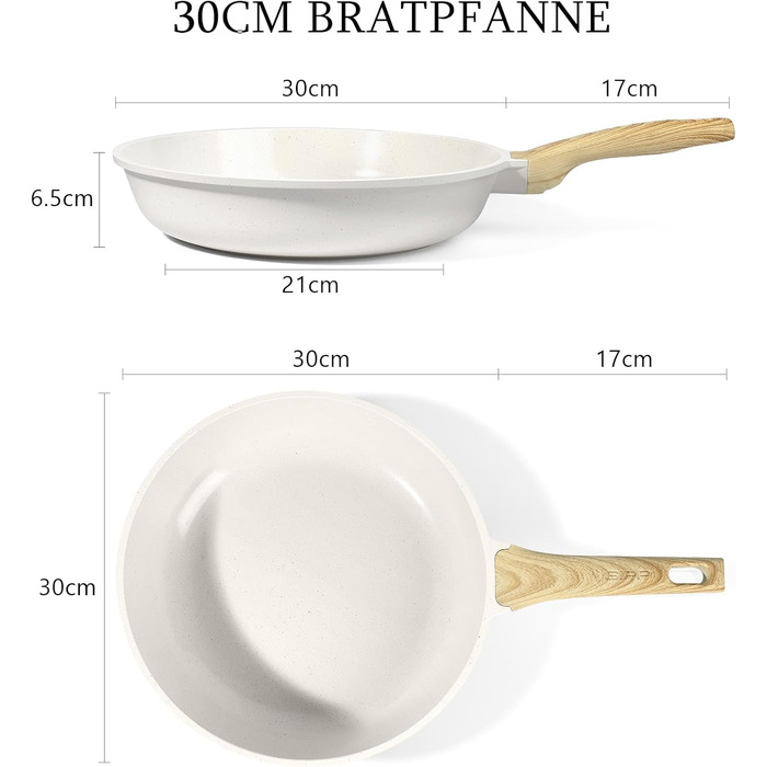 Сковорода з керамічним антипригарним покриттям GiPP – 24 см, здорова, безпечна, для індукційних плит, без PFAS та PFOA, можна мити в посудомийній машині, з прохолодним ручками, білий колір