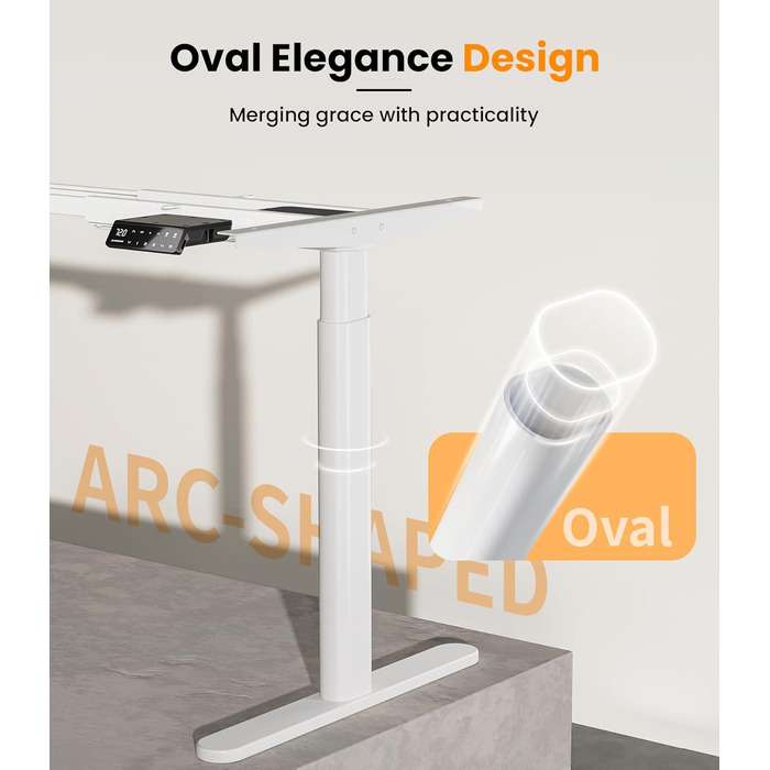 Електричний регульований стіл MAIDeSITe EL2 Pro Art з овальною основою, Dualmotor, 180 кг, 4 пам'яті, захист від зіткнень (білий)