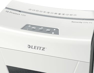 Leitz IQ 10X Premium Protect: Шредер для документів, партіковий зріз, 11-10 аркушів, тихий, компактний, сертифікований, 18л контейнер, для офісу та дому, білий