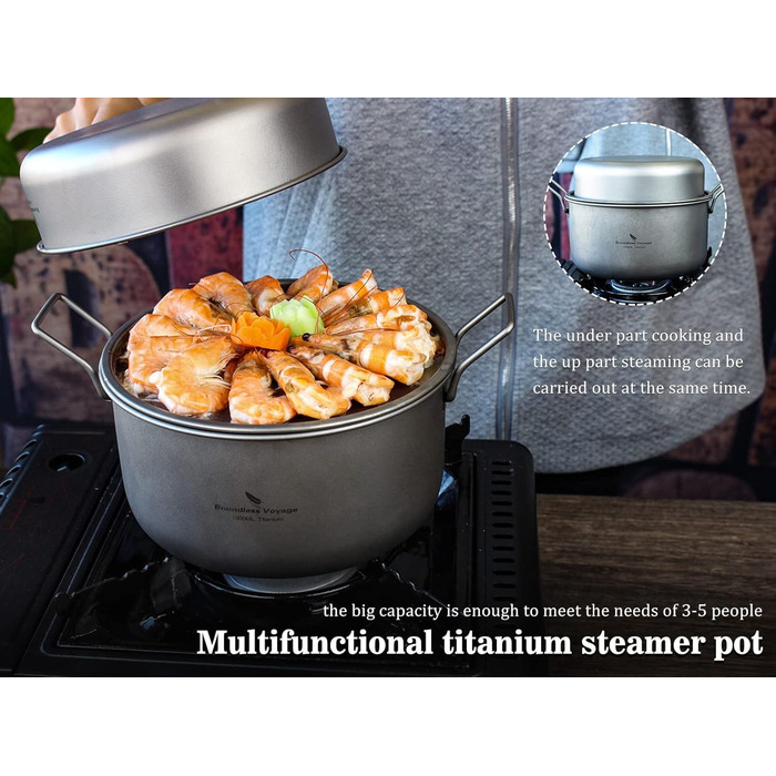 Набір посуду iBasingo Titan для кемпінгу: каструля 1.9L та сковорода 900ml з кришкою. Легкий, портативний, з кришкою, для приготування їжі на відкритому повітрі та вдома. Ti2057C