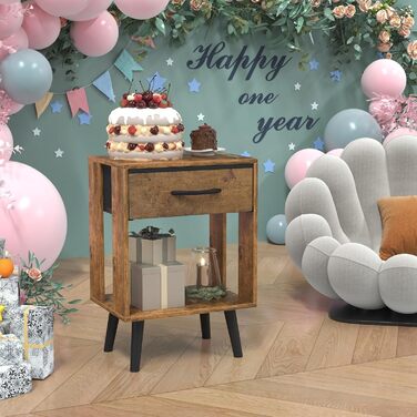 Набір з 2 приліжкових тумбочок, 40x30x60.3 см, з шухлядою, з дерева, для спальні/дитячої кімнати