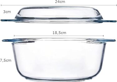 Скляна форма для запікання Retoo 1,5 л, термостійка, універсальна, можна мити в мікрохвильовій печі та посудомийній машині