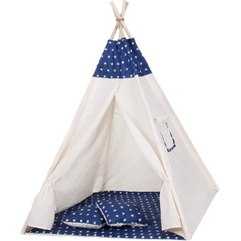 Дитячий намет-типі SPRINGOS, 160 x 120 x 100 см, темно-синій з зірками, з килимком та подушкою