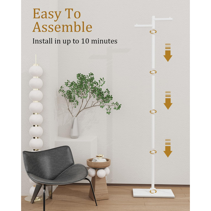 Підлогова вішалка для одягу Metall, стійка вішалка для курток, 175 см, білий колір, 39x26x175 см