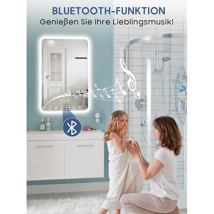 Дзеркало для ванної кімнати Habison з підсвічуванням, Bluetooth, 60x80 см, LED, протитуманне, 3 режими, диммування, IP44