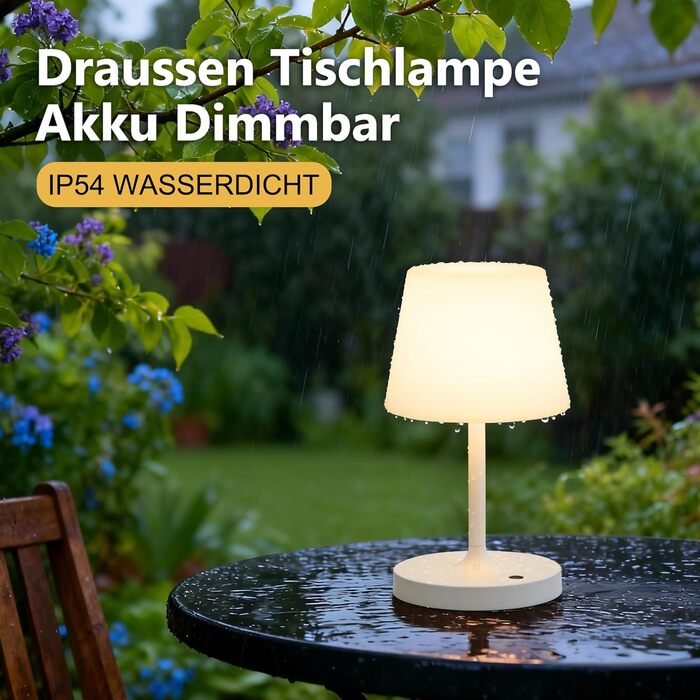 LED настільна лампа бездротова, торшер з торканням, лампа на акумуляторі з регулюванням яскравості та функцією пам'яті, торшер для спальні, кав'ярні, на вулицю (білий)