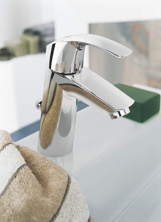 Змішувач для ванної кімнати Grohe Eurosmart, економічний, хром, з витяжною пробкою, 17 см, проста установка