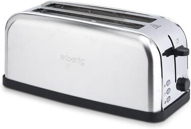 Тостер/тостер H.Koenig TOAS28 з довгим отвором / 7 режимів нагріву / 3 функції/підходить для фермерського хліба, 4 тости або багет/нержавіюча сталь/срібло