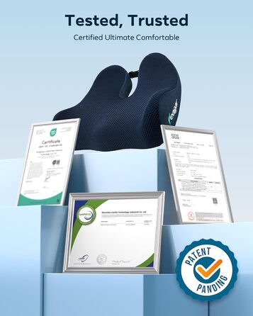 Ортопедична подушка для сидіння Feagar з Memory Foam - ергономічна подушка для офісного крісла, авто та дому - подушка для куприка, зняття напруги при тривалому сидінні, антиковзаюча (до 100 кг) (Темно-синій)