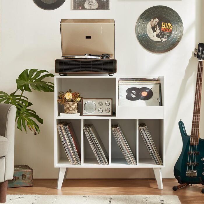 Стійка для платівок велика з полицями для зберігання, підставка для програвачів, вінілових платівок, місце для демонстрації, на 300 альбомів, для музичної кімнати та вітальні (біла)