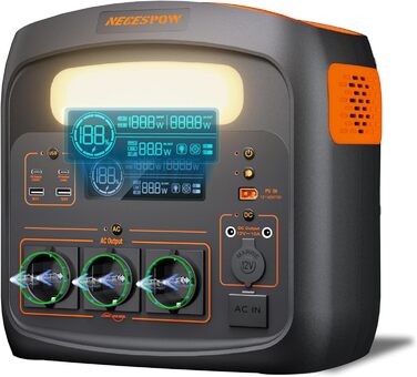 Портативна електростанція 1500W (3000W пікова), 1102.5Wh, акумулятор LiMnFePO4, зарядка 0-100% за 85 хв, USB-C 100W, DC-вихід, 230V AC розетки, сонячна зарядка MPPT 400W, для кемпінгу та відпочинку на природі