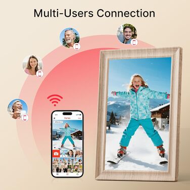 Frameo Цифровий фоторамка 10.1 дюймів, HD 1280*800 IPS сенсорний екран, 32GB пам'ять, автоповорот, Frameo App для обміну фото та відео, білий дерев'яний масив