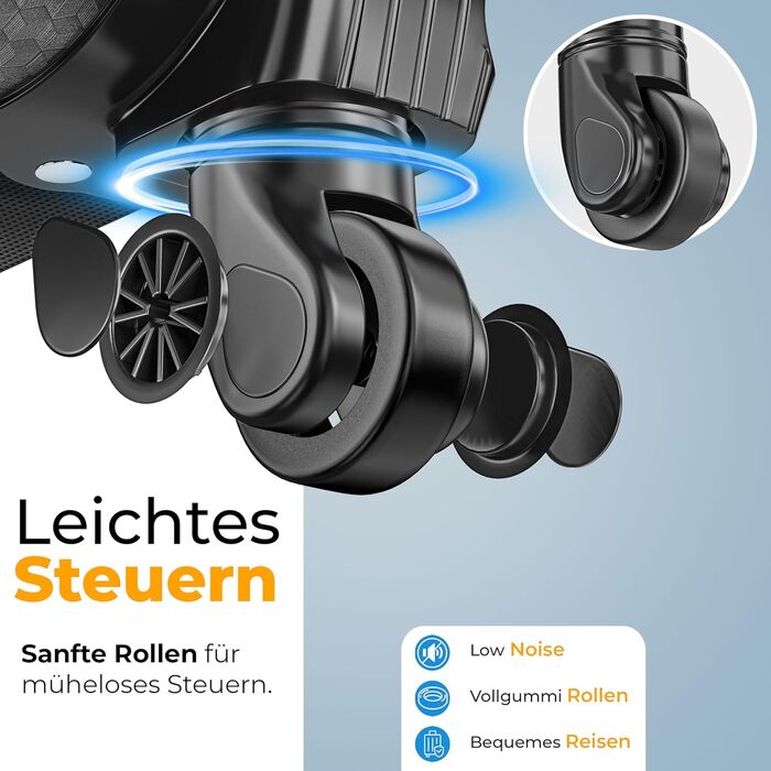 Набір валіз KESSER® 4-в-1: чорний дорожній набір з TSA-замком, 360° колесами та телескопічною ручкою | Чемодан, сумка для косметики, ручна поклажа, велика валіза для подорожей та бізнесу