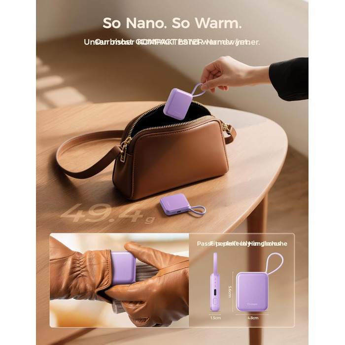 Електричні грілки для рук OCOOPA 2 шт., 3 режими нагріву, швидкий нагрів, 4000mAh, USB, для жінок, Outdoor, фіолетові